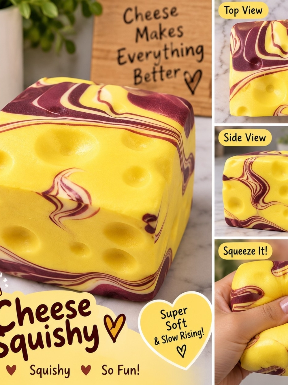 Cheese Squishy Slow-Rise Toy – Yellow & Purple